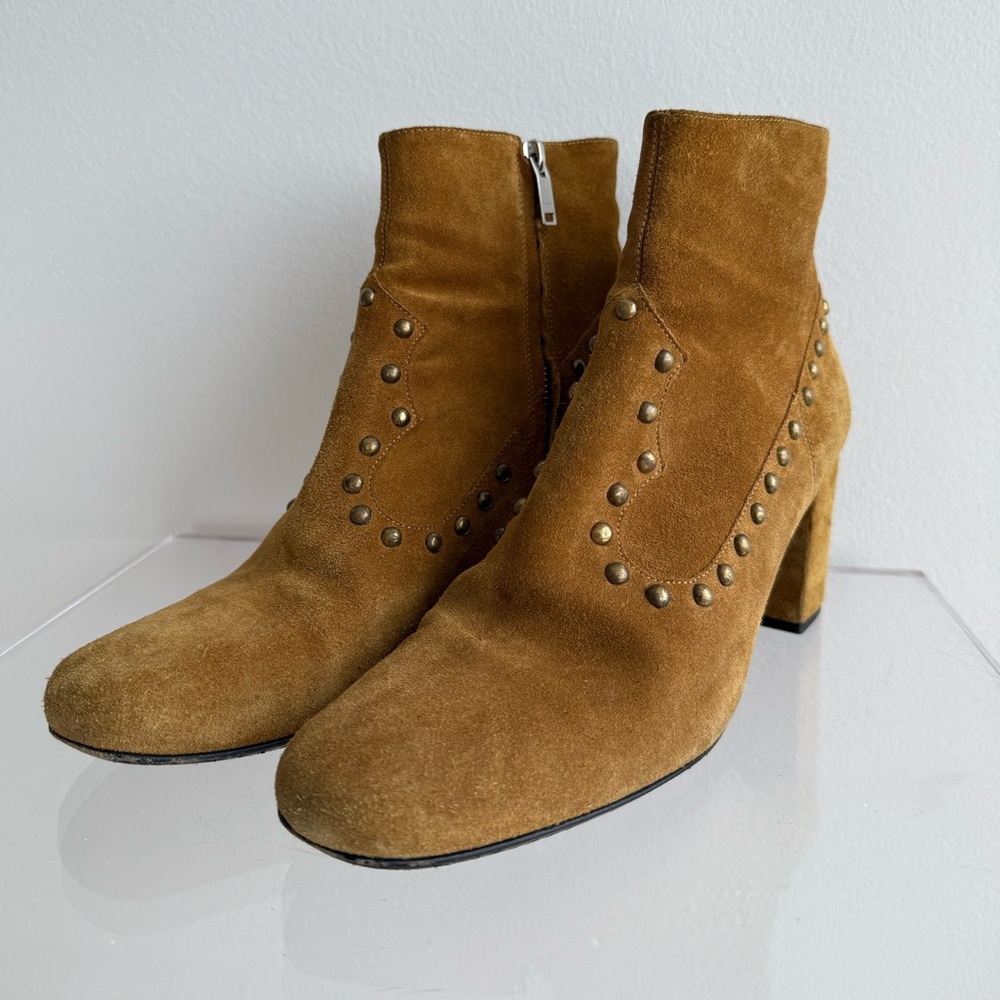 Saint Laurent camel suede booties with grommet studs western 40.5